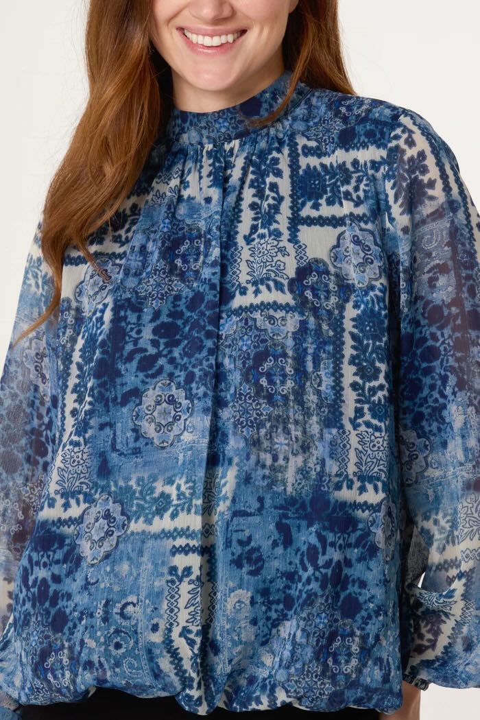 Lightweight Print Top - Navy