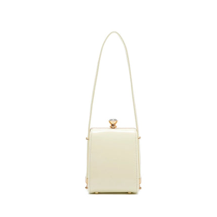 Mini Patent Diamante Clasp Bag in Cream