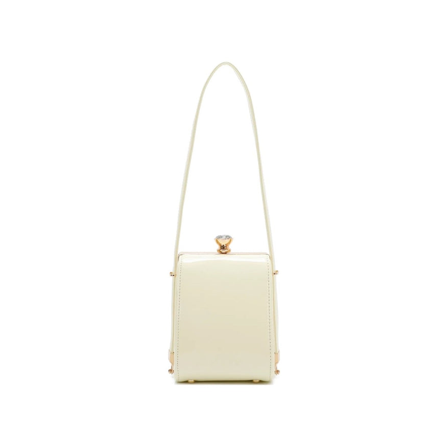 Mini Patent Diamante Clasp Bag in Cream