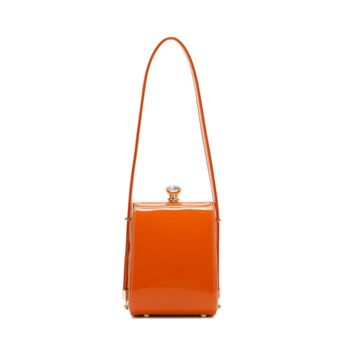 Mini Patent Diamante Clasp Bag in Orange