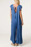 Frill-Sleeved Denim Jumpsuit