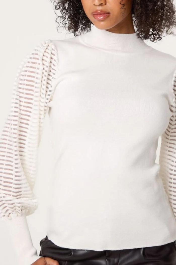 Puffed Sleeve with Sheer Sleeves - Cream