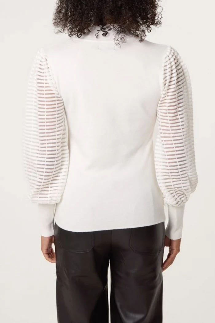 Puffed Sleeve with Sheer Sleeves - Cream