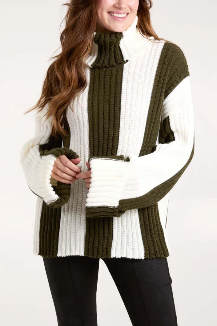 Roll-Neck-Stripe-Jumper-Khaki