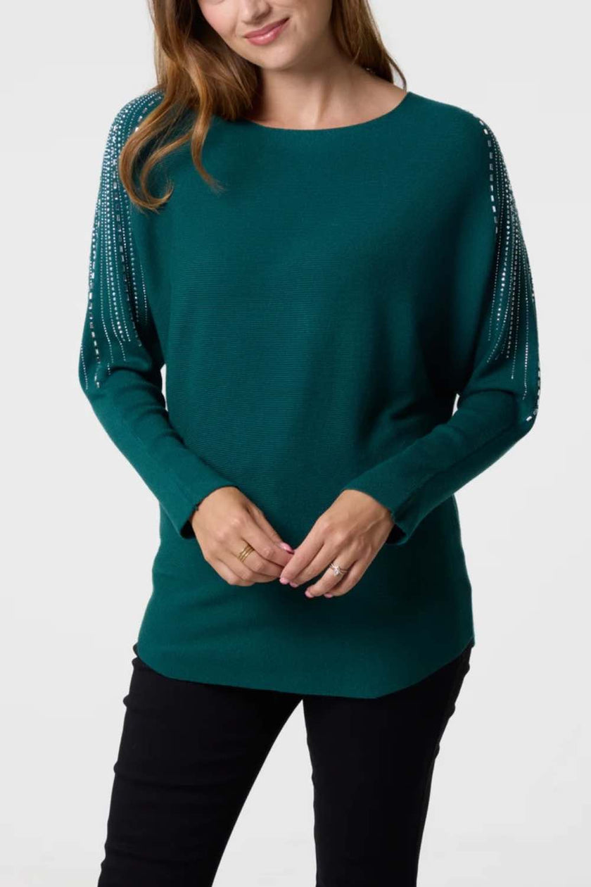 Sequin-Sleeve-Green-Jumper-top