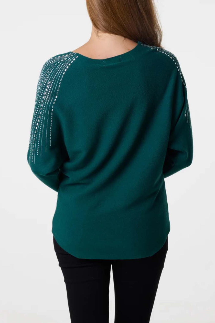 Sequin-Sleeve-Green-Jumper-top