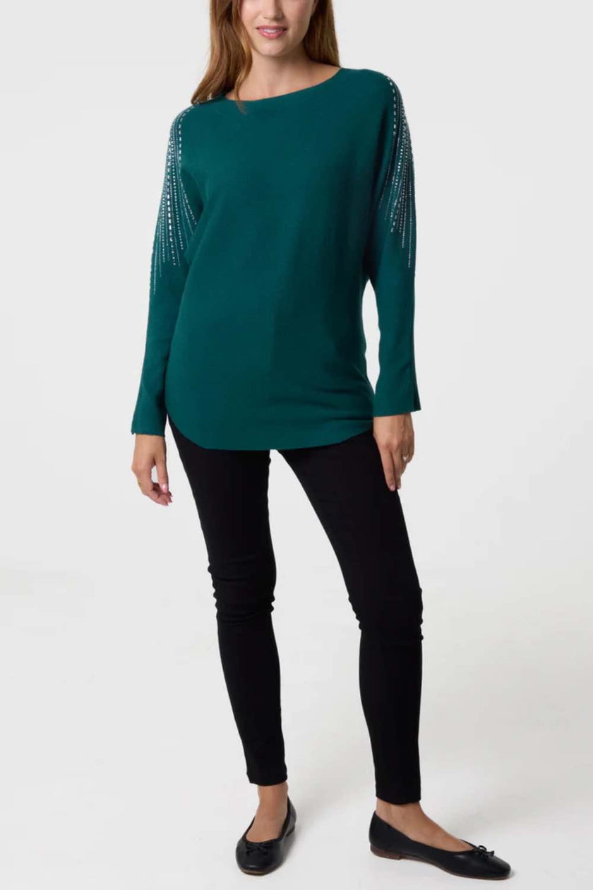 Sequin-Sleeve-Green-Jumper-top