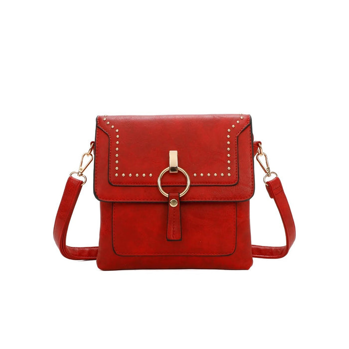 Studded Cross Body Midi Bag in Red