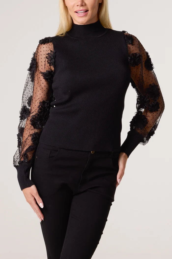 Turtle-Neck-Mesh-Sleeve-Jumper