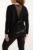 V-Neck-Lace-Back-Ribbed-Jumper-Black