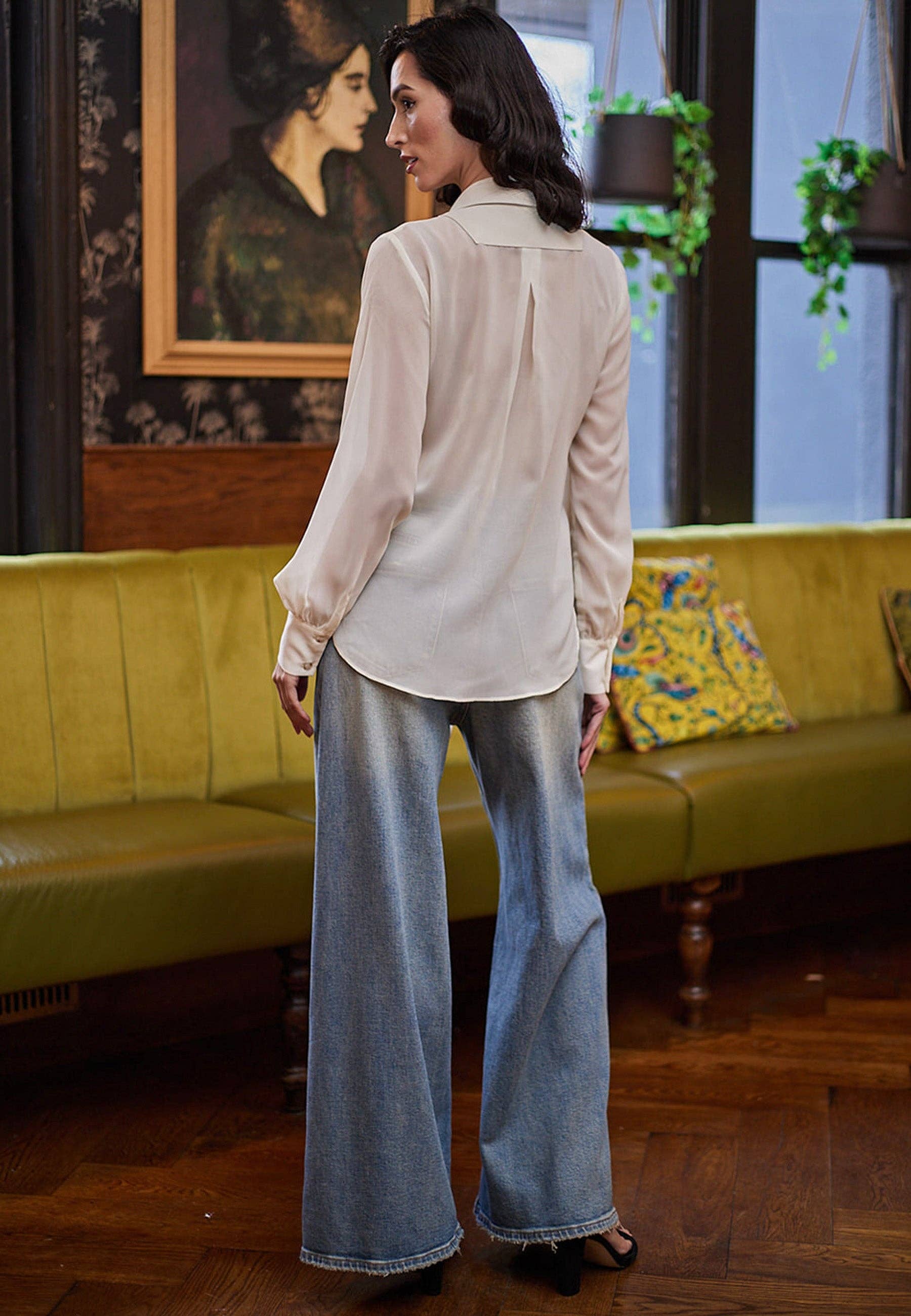 Sheer Wrap Over Blouse-Beige