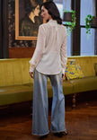 Sheer Wrap Over Blouse-Beige