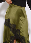 Satin Asymmetric Lace Hem Skirt