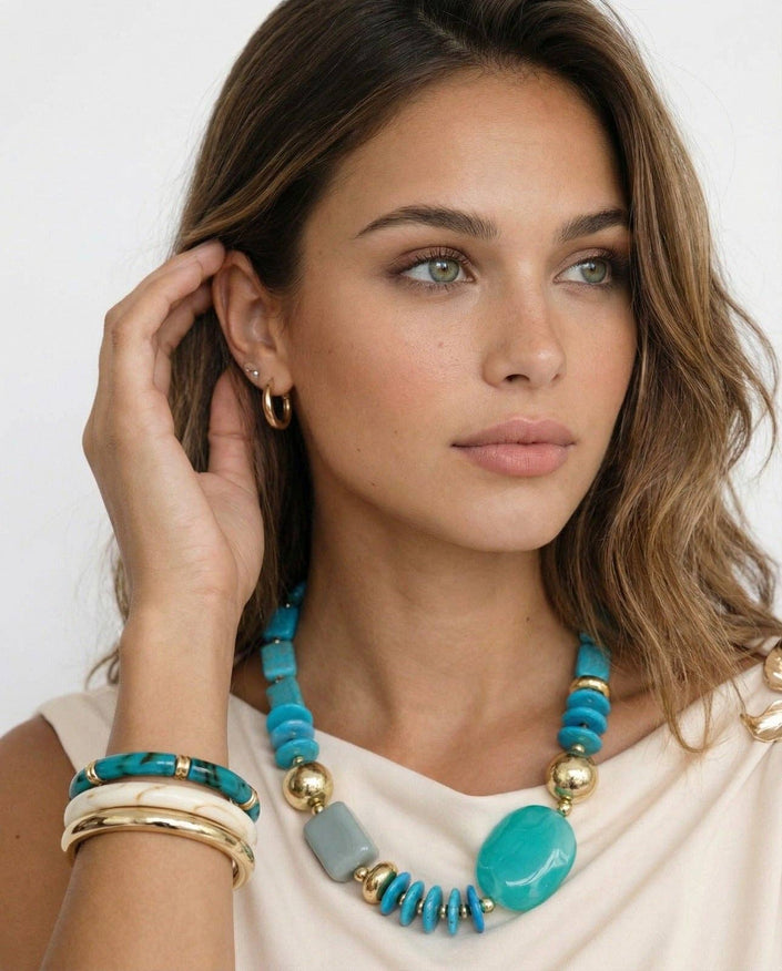 Marble/Stone Textured Large Bead Necklace