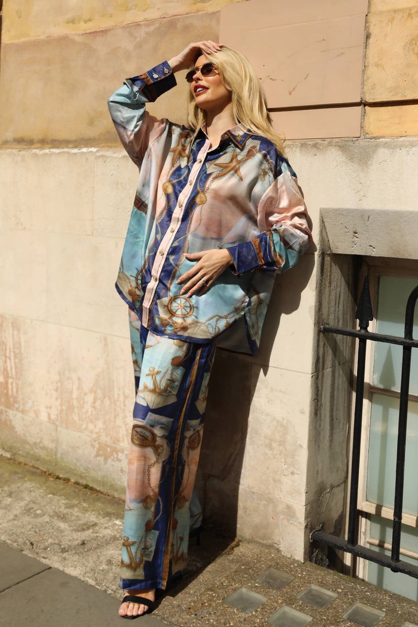 Ocean Treasure Print Wide Leg Suit