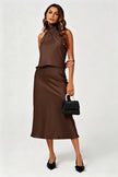 Brown Satin Halter Neck Top