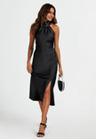 Satin Halter Neck Black Dress