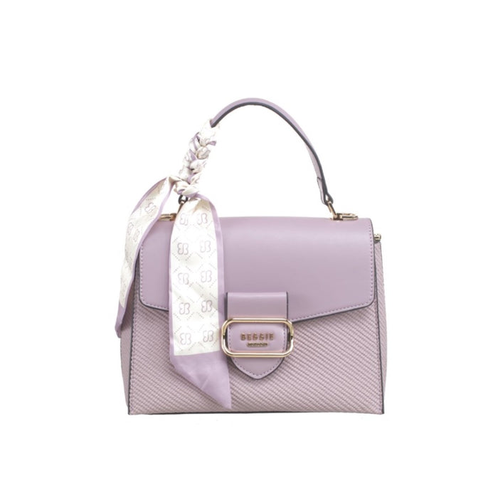 Bessie Handbags Textured Buckle Bag with Scarf - Lilac BW7532