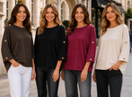 Gold Button Shoulder Oversized Knit Jumper