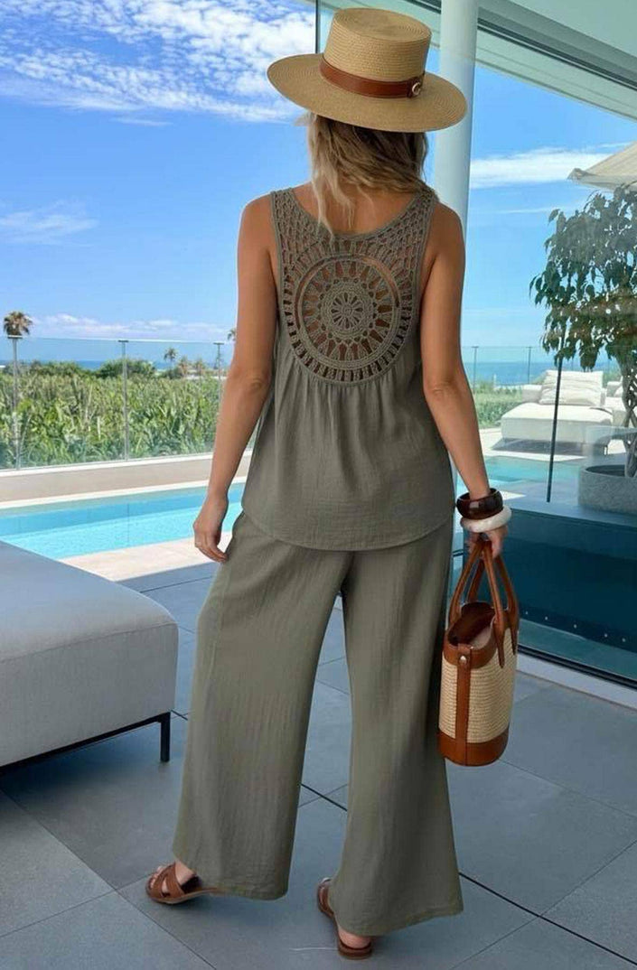 Crochet Back Top / Wide Leg Trouser