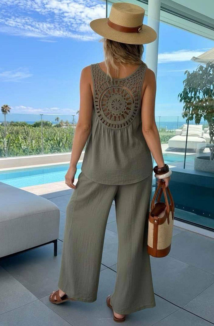 Crochet Back Top / Wide Leg Trouser