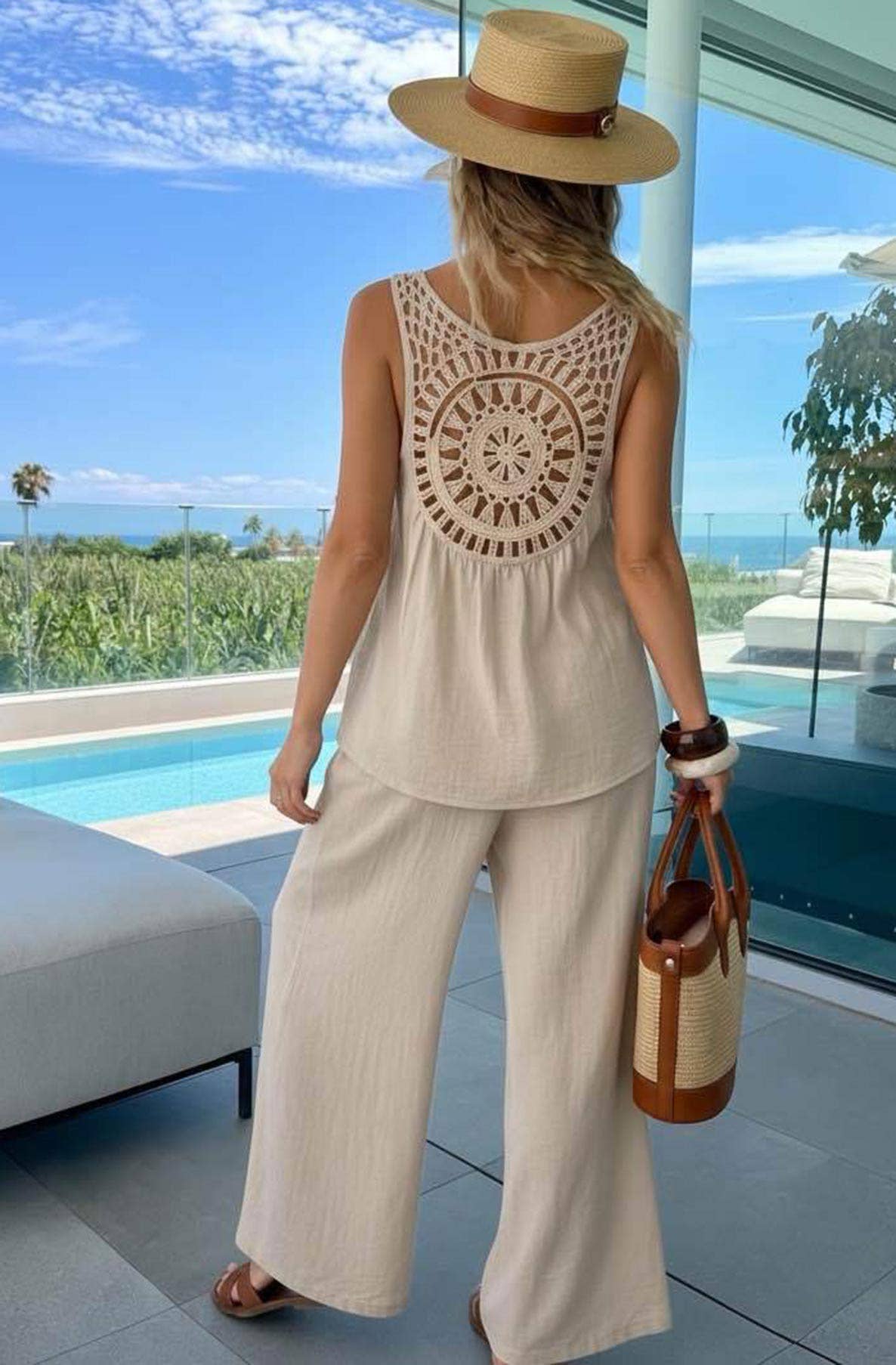 Crochet Back Top / Wide Leg Trouser