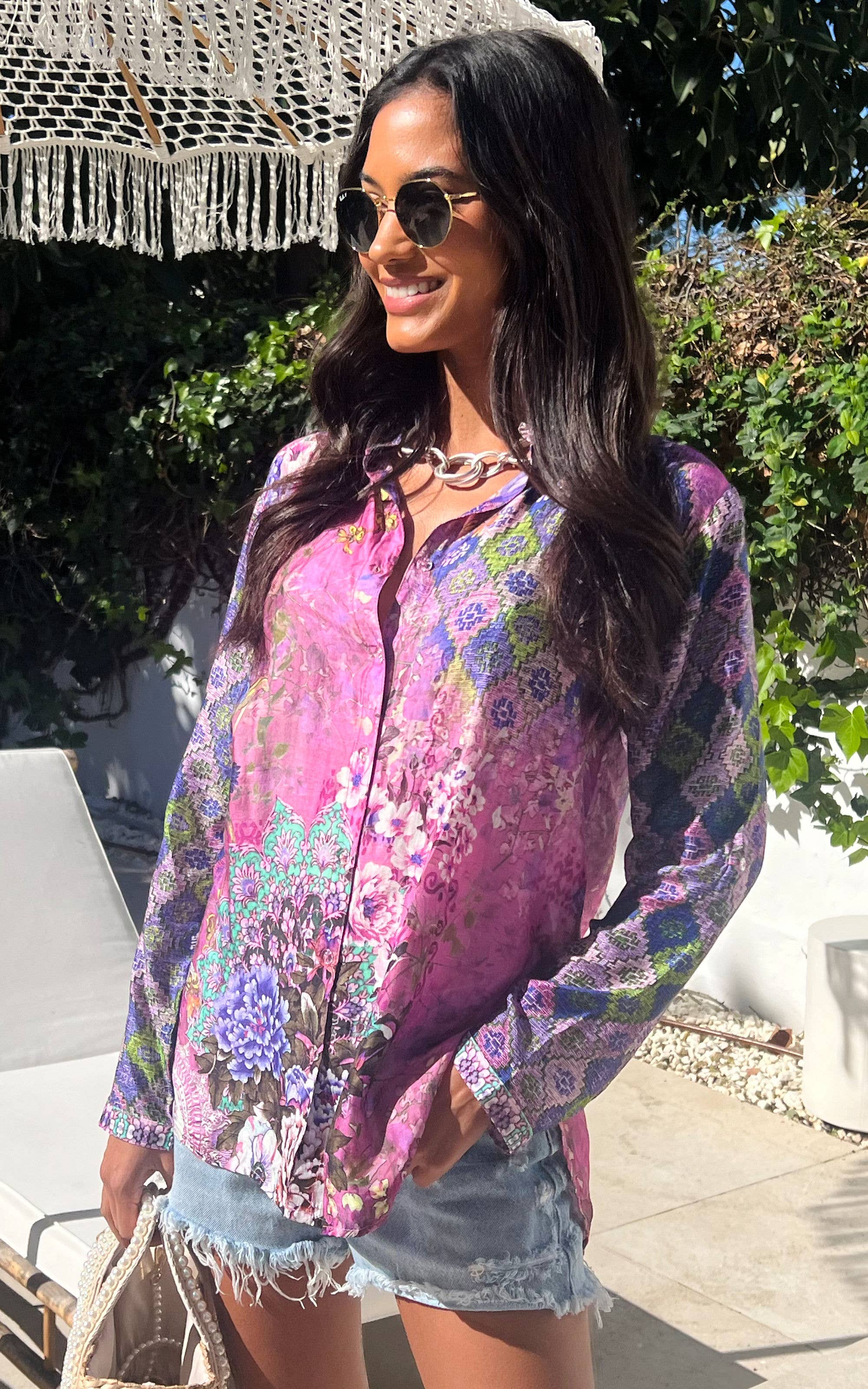 Angeleye Soft feel floral print shirt/blouse – pink