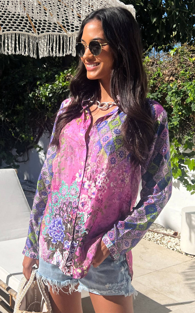 Angeleye Soft feel floral print shirt/blouse – pink