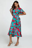 Abstract Floral Turquoise/Pink Wrap Dress
