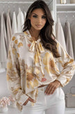 Retro Look Floral Tie-Neck Blouse