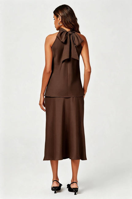Brown Satin Halter Neck Top
