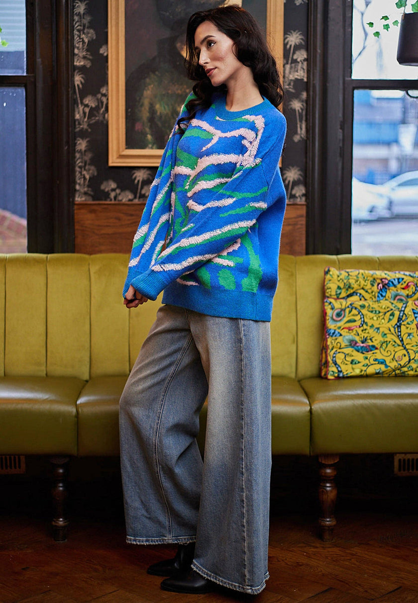 Abstract Print Soft-Knit Jumper Blue/Green – DJV Boutique