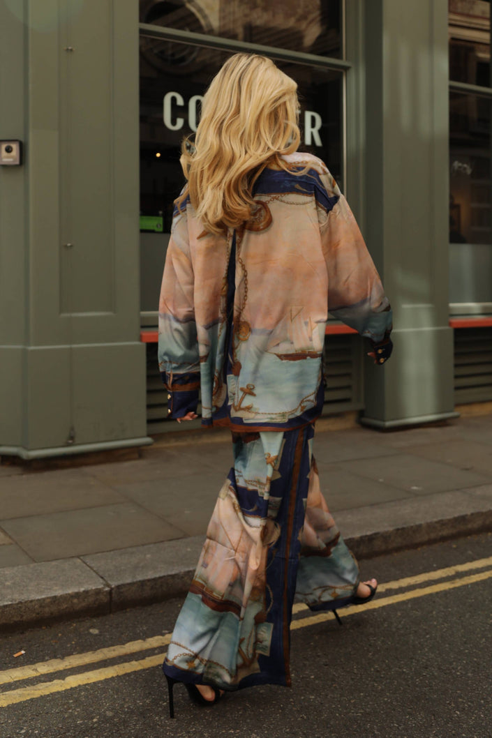 Ocean Treasure Print Wide Leg Suit