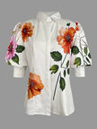 Puff sleeve white Blouse - bold floral print