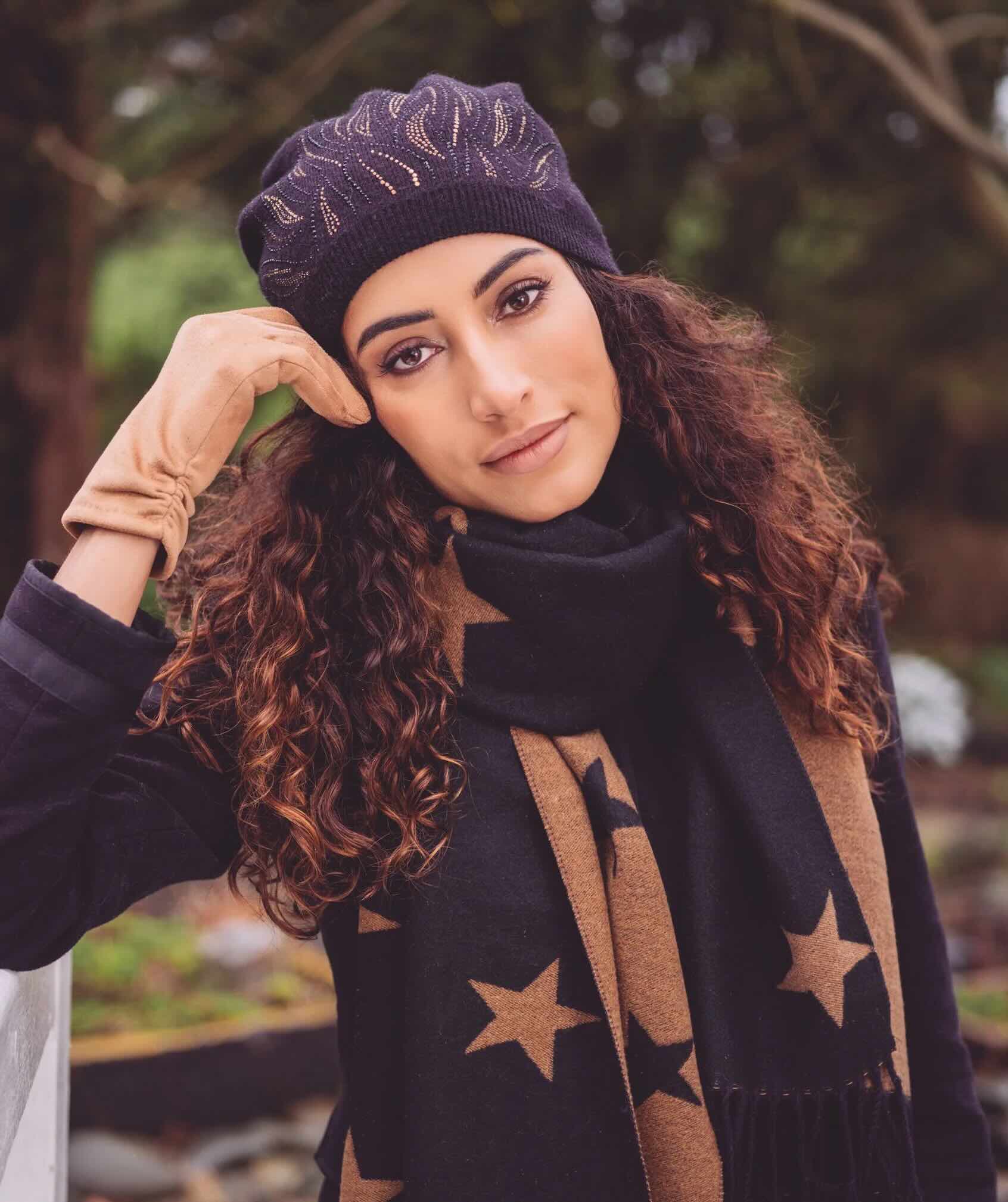 Pia Rossini Laurie Black Beanie Embellished Hat with Detachable