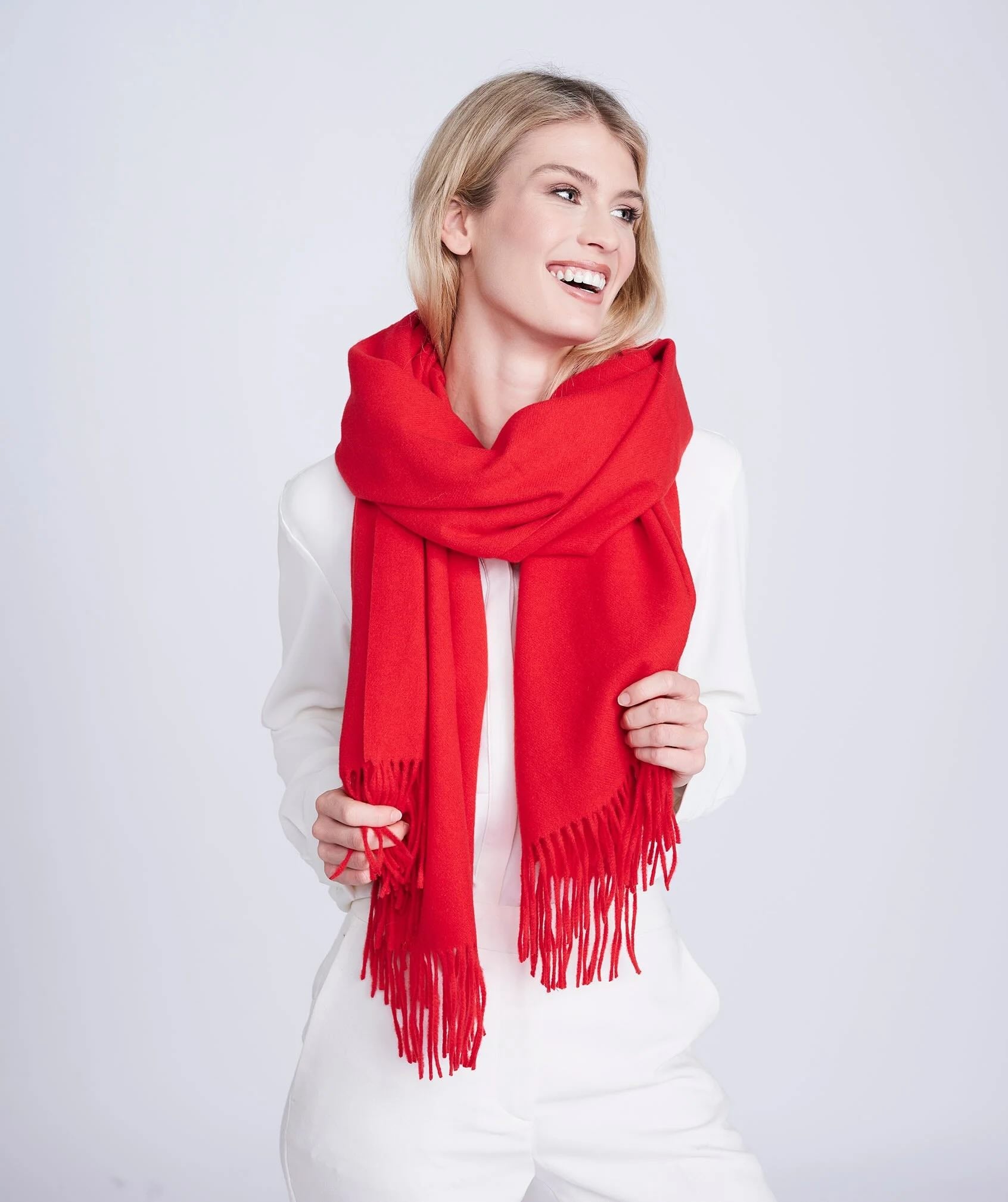 Pia Rossini Willow Red Oversized Soft Scarf with Raw Edges
