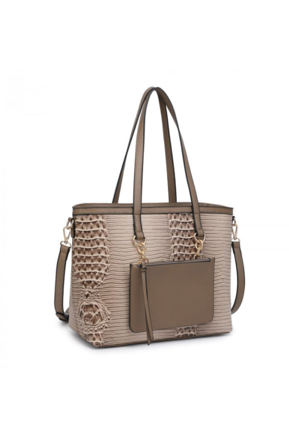 Beige Mock Croc Tote Bag with Mini Bag DJV Boutique