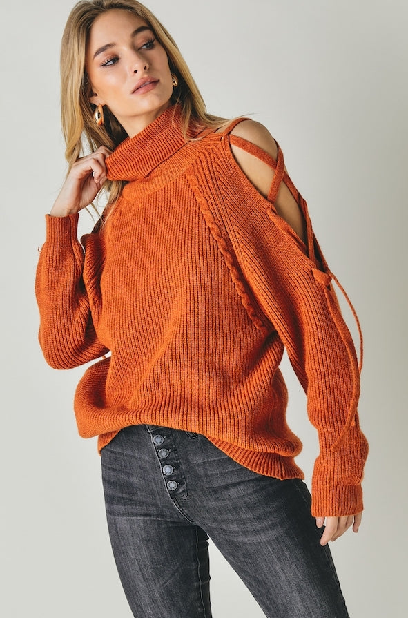 Turtle Neck Cut-Out Sleeve Jumper (Rust) - SPECIAL OFFER