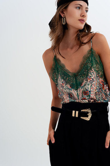 Q2_Paisley_Satin_Cami_Top with Lace_DJV_Boutique