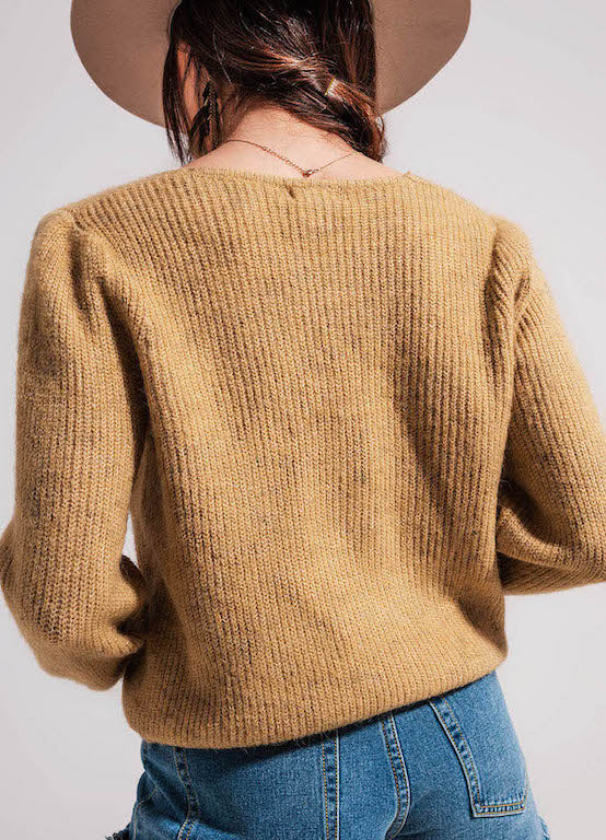 Q2 Mustard Soft Knit Ribbed V Neck Jumper DJV Boutique Ipswich