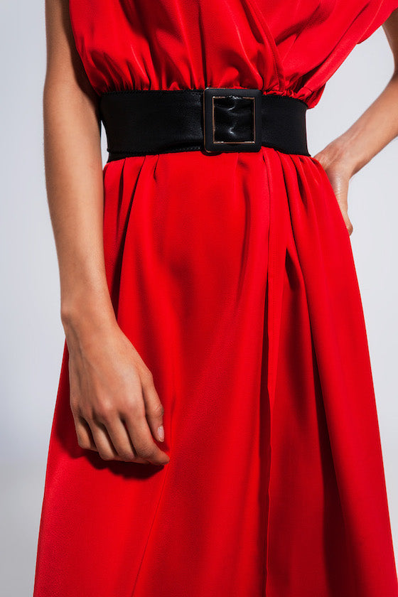 Q2 Red Satin Belted Wrap Dress - SPECIAL OFFER